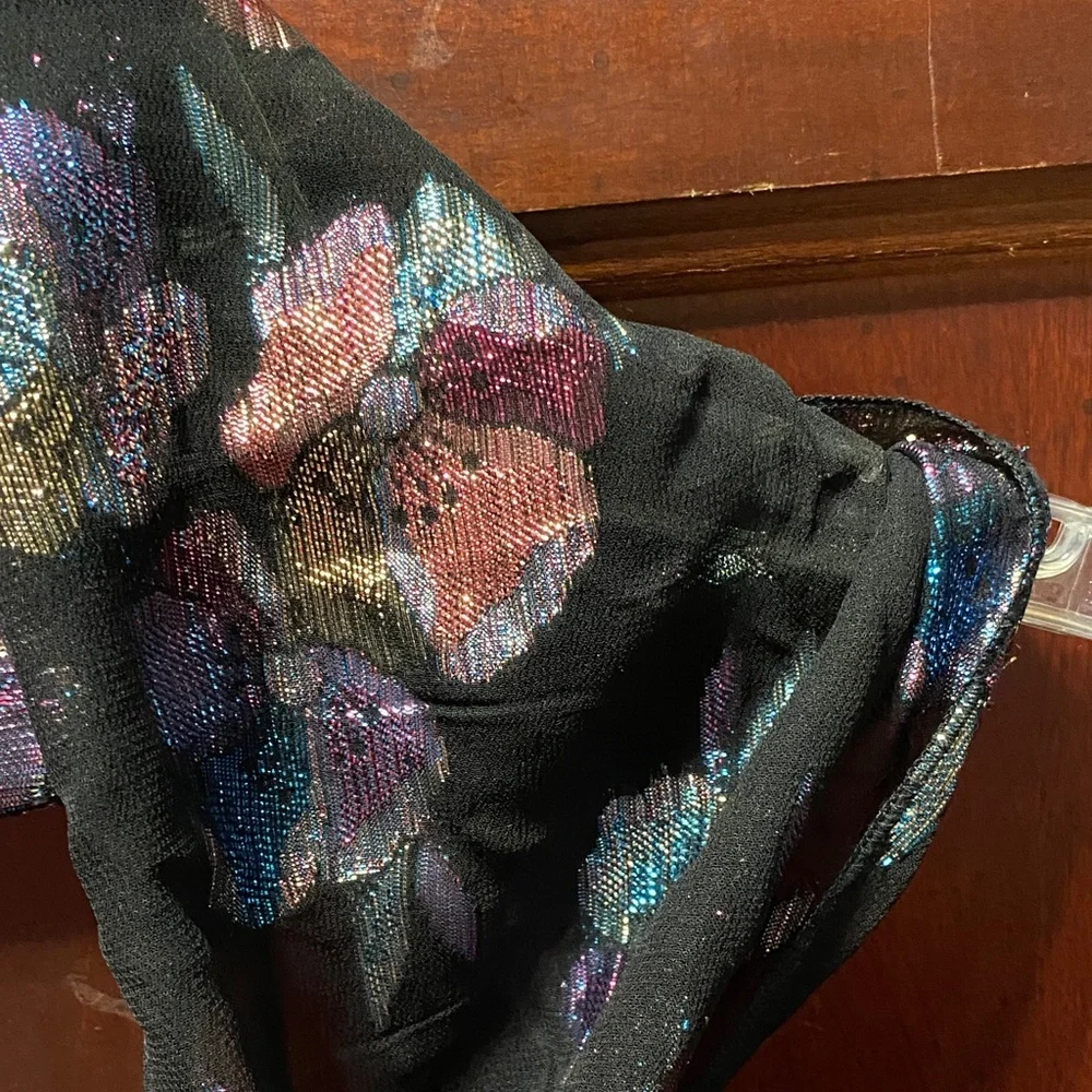 Vintage Amanda Smith 58” x 9” Multi color metallic black Floral Patterned Scarf